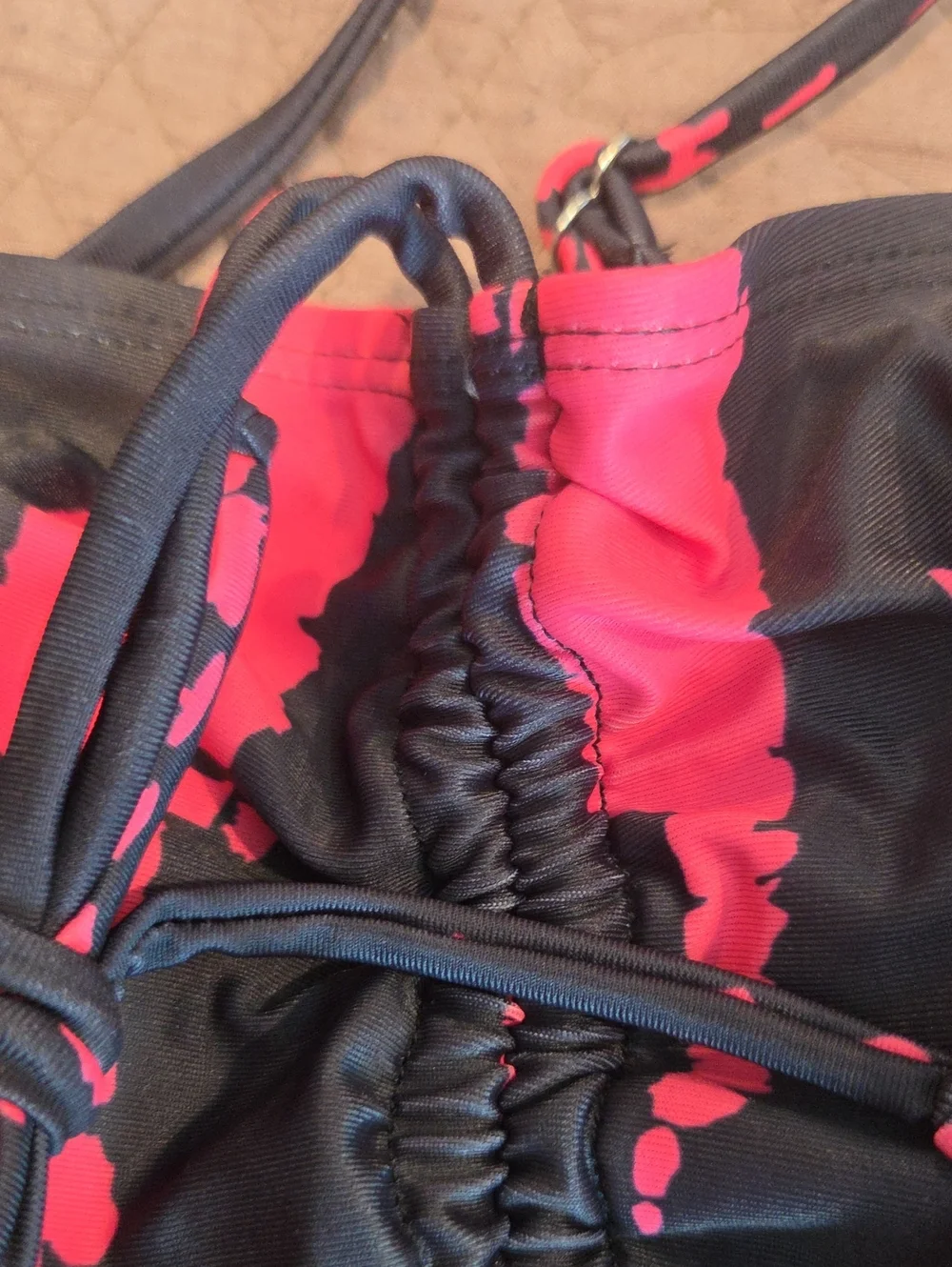 Black and Pink Patterned Women’s Swim Bikini Top & Shorts, XL